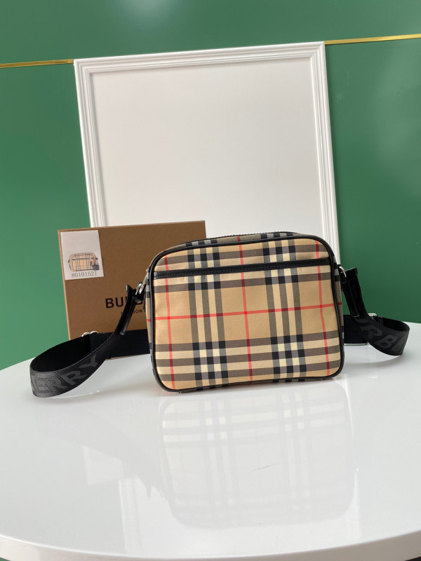 B**rry vintage check and leather crossbody bag