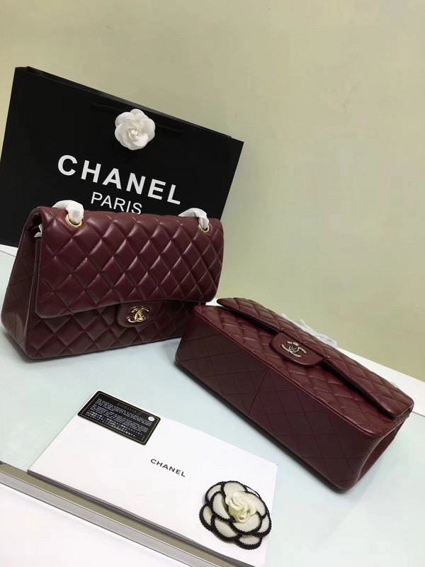 CL 1112 Wine Red Large Size 30cm Lambskin Leather Flap Bag With Gold/Silver Hardware