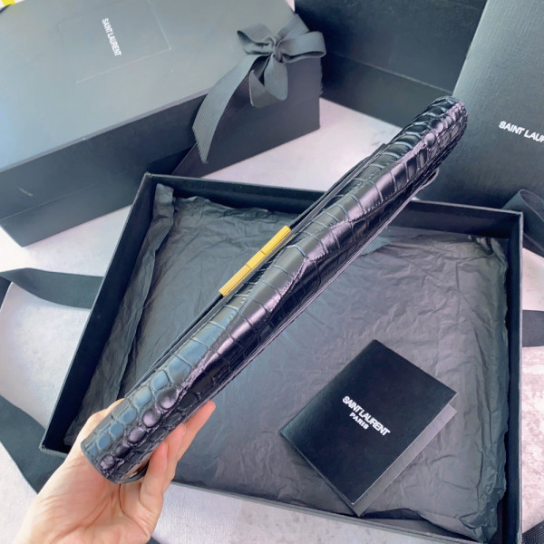 YSL MANHATTAN CLUTCH IN CROCODILE-EMBOSSED LEATHER