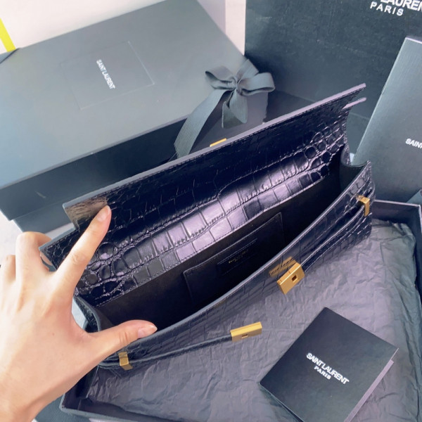 YSL MANHATTAN CLUTCH IN CROCODILE-EMBOSSED LEATHER