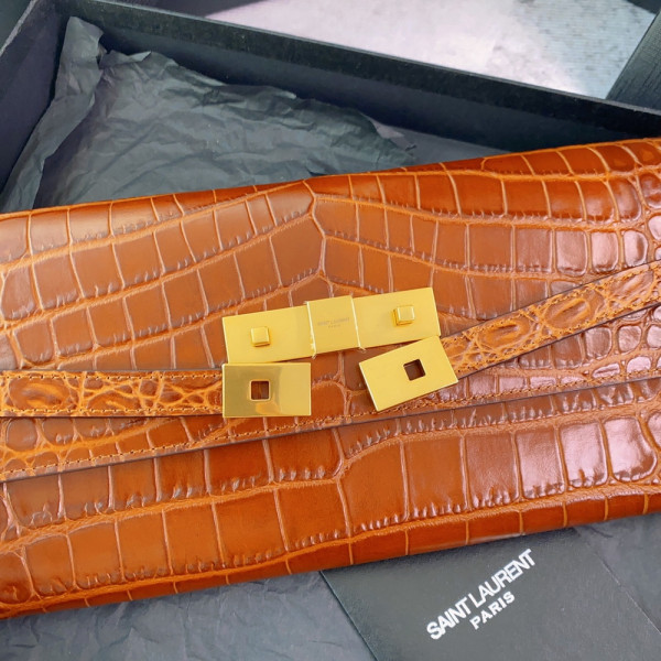 YSL MANHATTAN CLUTCH IN CROCODILE-EMBOSSED LEATHER