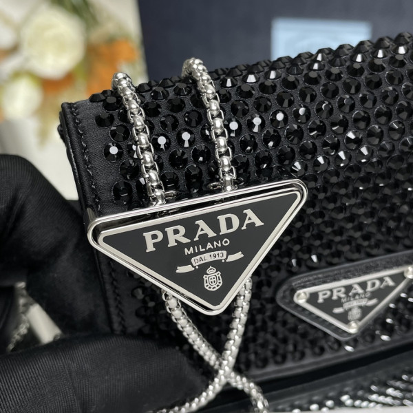 Pra*a cardholder with shoulder strap and crystals