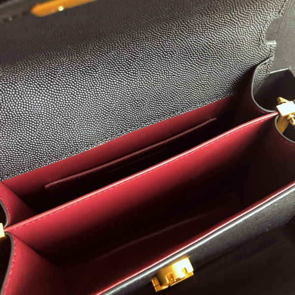 YSL CASSANDRA MINI TOP HANDLE BAG IN GRAIN DE POUDRE EMBOSSED LEATHER